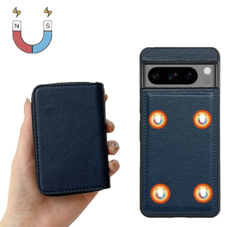 For Google Pixel 6a Solid Color Zipper 11-Card Slots Bag Phone Case with Lanyard(Blue) - Google Cases by PMC TechLife | Online Shopping South Africa | PMC TechLife | Buy Now Pay Later Mobicred