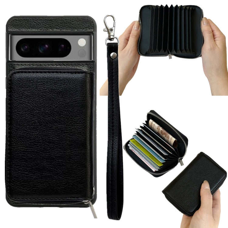 For Google Pixel 6a Solid Color Zipper 11-Card Slots Bag Phone Case with Lanyard(Black) - Google Cases by PMC TechLife | Online Shopping South Africa | PMC TechLife | Buy Now Pay Later Mobicred