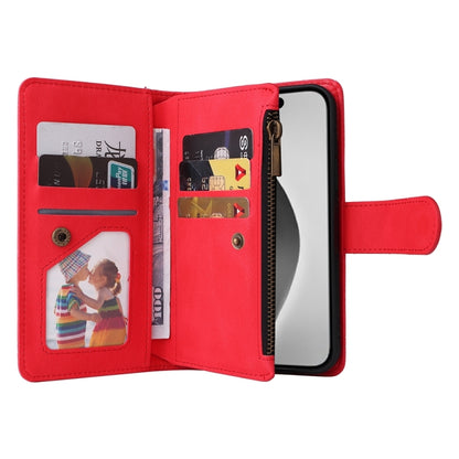 For iPhone 16 Pro Max Skin Feel Multi-Card Wallet Zipper Leather Phone Case(Red) - iPhone 16 Pro Max Cases by PMC Jewellery | Online Shopping South Africa | PMC Jewellery | Buy Now Pay Later Mobicred