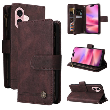 For iPhone 16 Skin Feel Multi-Card Wallet Zipper Leather Phone Case(Brown) - iPhone 16 Cases by PMC Jewellery | Online Shopping South Africa | PMC Jewellery | Buy Now Pay Later Mobicred