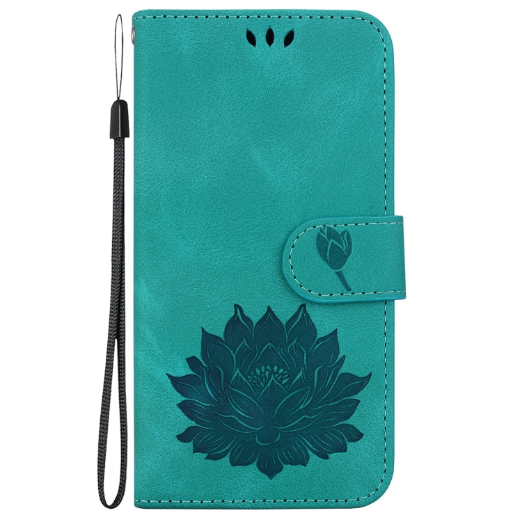 For iPhone 16 Plus Lotus Embossed Leather Phone Case(Green) - iPhone 16 Plus Cases by PMC TechLife | Online Shopping South Africa | PMC TechLife | Buy Now Pay Later Mobicred