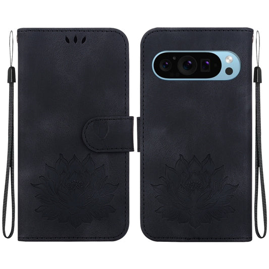 For Google Pixel 9 Lotus Embossed Leather Phone Case(Black) - Google Cases by PMC Jewellery | Online Shopping South Africa | PMC Jewellery | Buy Now Pay Later Mobicred