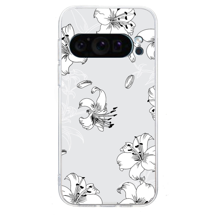 For Google Pixel 9 Colored Drawing Pattern Transparent TPU Phone Case(White Flower) - Google Cases by PMC Jewellery | Online Shopping South Africa | PMC Jewellery | Buy Now Pay Later Mobicred