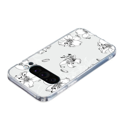 For Google Pixel 9 Colored Drawing Pattern Transparent TPU Phone Case(White Flower) - Google Cases by PMC Jewellery | Online Shopping South Africa | PMC Jewellery | Buy Now Pay Later Mobicred