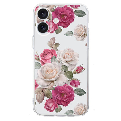 For iPhone 16 Colored Drawing Pattern Transparent TPU Phone Case(Peony) - iPhone 16 Cases by PMC Jewellery | Online Shopping South Africa | PMC Jewellery | Buy Now Pay Later Mobicred