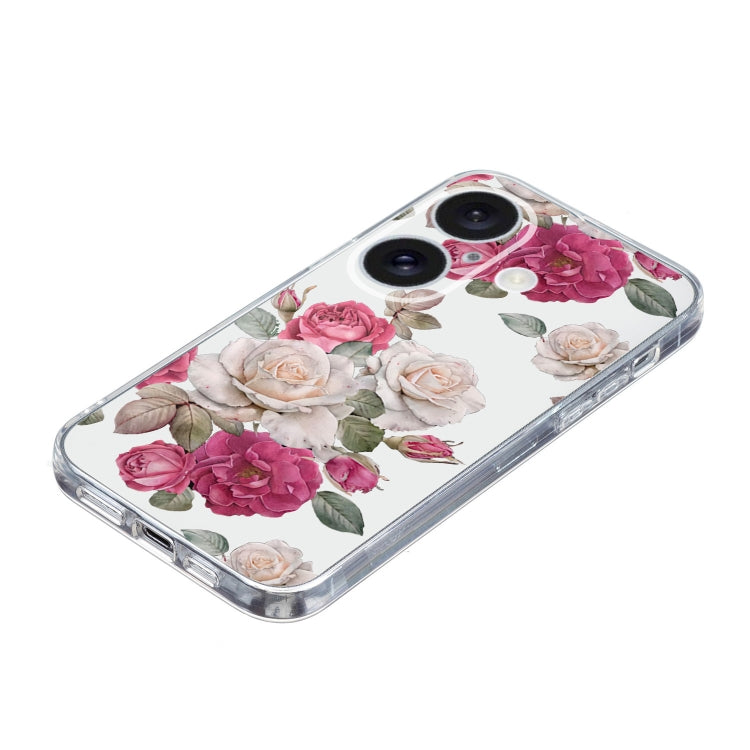 For iPhone 16 Colored Drawing Pattern Transparent TPU Phone Case(Peony) - free shipping - PMC TechLife - Order now!