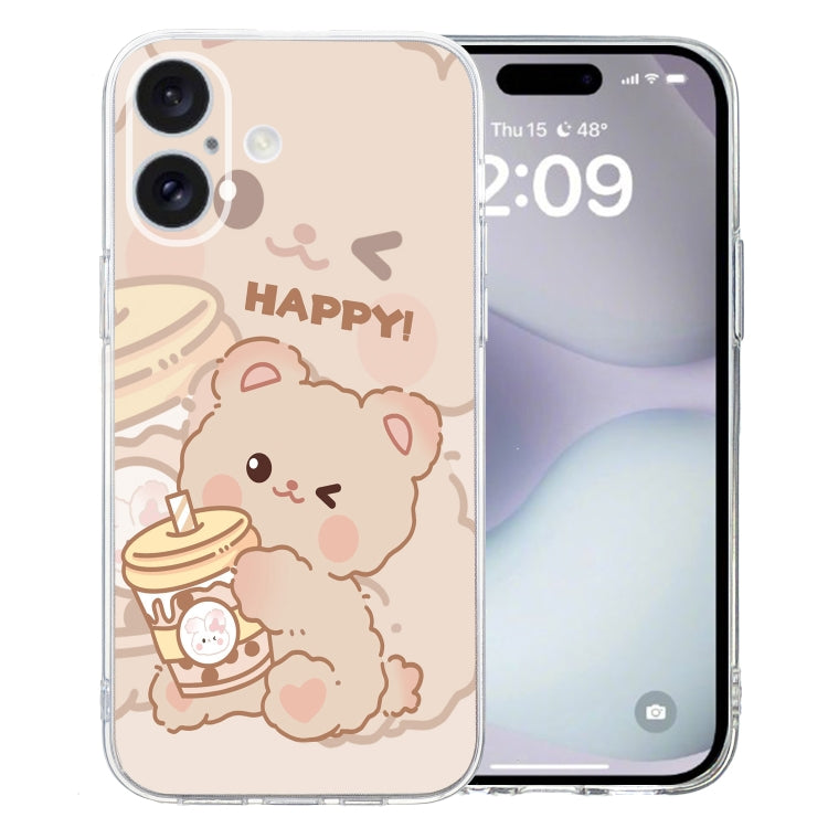 For iPhone 16 Colored Drawing Pattern Transparent TPU Phone Case(Bear) - iPhone 16 Cases by PMC TechLife | Online Shopping South Africa | PMC TechLife | Buy Now Pay Later Mobicred