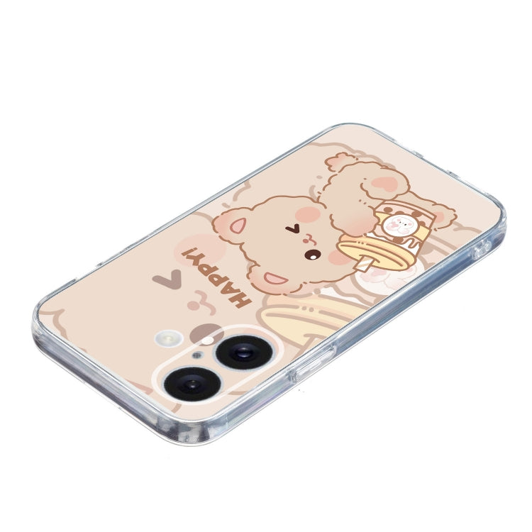 For iPhone 16 Colored Drawing Pattern Transparent TPU Phone Case(Bear) - iPhone 16 Cases by PMC TechLife | Online Shopping South Africa | PMC TechLife | Buy Now Pay Later Mobicred