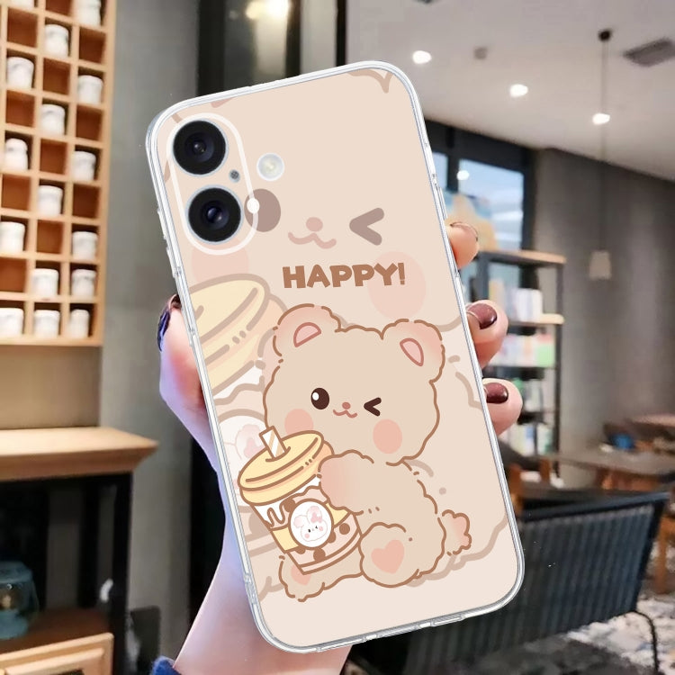 For iPhone 16 Plus Colored Drawing Pattern Transparent TPU Phone Case(Bear) - iPhone 16 Plus Cases by PMC TechLife | Online Shopping South Africa | PMC TechLife | Buy Now Pay Later Mobicred