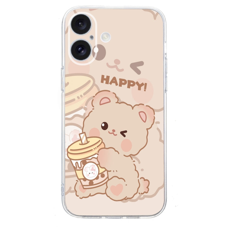 For iPhone 16 Plus Colored Drawing Pattern Transparent TPU Phone Case(Bear) - iPhone 16 Plus Cases by PMC Jewellery | Online Shopping South Africa | PMC Jewellery | Buy Now Pay Later Mobicred