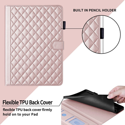 For Samsung Galaxy Tab S9 FE+ / S9+ Rhombus Lattice Leather Tablet Case(Rose Gold) - Galaxy Tab S9 FE+ by PMC Jewellery | Online Shopping South Africa | PMC Jewellery | Buy Now Pay Later Mobicred