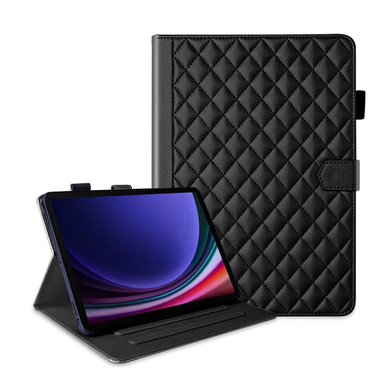 For Samsung Galaxy Tab S9 FE / S9 Rhombus Lattice Leather Tablet Case(Black) - Galaxy Tab S9 FE by PMC Jewellery | Online Shopping South Africa | PMC Jewellery | Buy Now Pay Later Mobicred