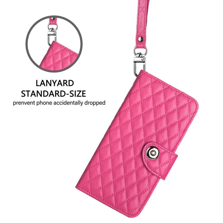 For Blackview A53 Rhombic Texture Flip Leather Phone Case with Lanyard(Rose Red) - More Brand by PMC TechLife | Online Shopping South Africa | PMC TechLife | Buy Now Pay Later Mobicred