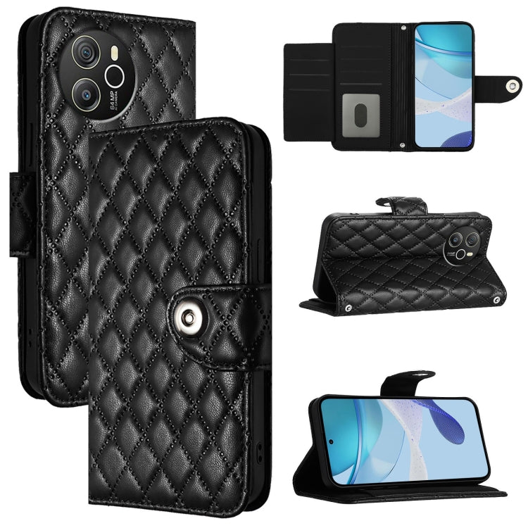 For Blackview Shark 8 Rhombic Texture Flip Leather Phone Case with Lanyard(Black) - More Brand by PMC Jewellery | Online Shopping South Africa | PMC Jewellery | Buy Now Pay Later Mobicred