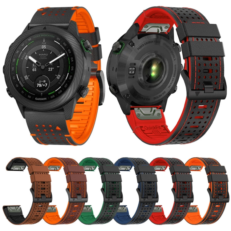 For Garmin Fenix 7 22mm Dot Hole Silicone Leather Quick Release Watch Band(Coffee Orange) - free shipping - PMc TechLife - Order now!