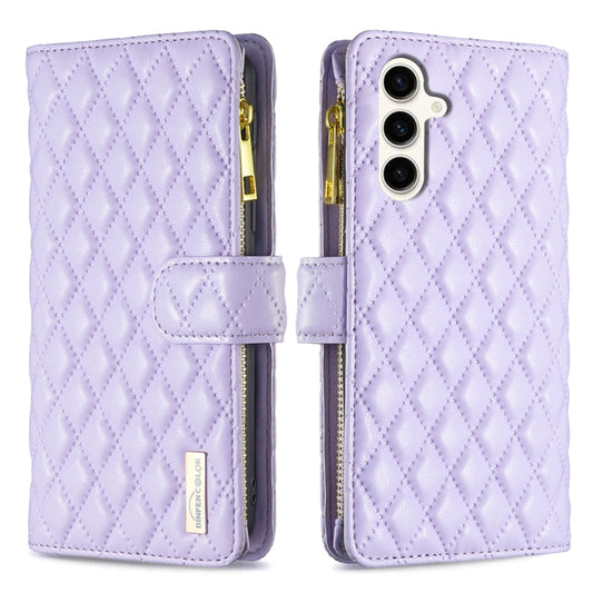 For Samsung Galaxy S24 FE 5G Diamond Lattice Zipper Wallet Leather Flip Phone Case(Purple) - Galaxy S24 FE 5G Cases by PMC Jewellery | Online Shopping South Africa | PMC Jewellery | Buy Now Pay Later Mobicred