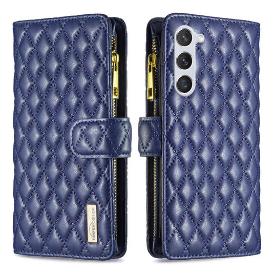 For Samsung Galaxy S25 5G Diamond Lattice Zipper Wallet Leather Flip Phone Case(Blue) - Galaxy S25 5G Cases by PMC Jewellery | Online Shopping South Africa | PMC Jewellery | Buy Now Pay Later Mobicred