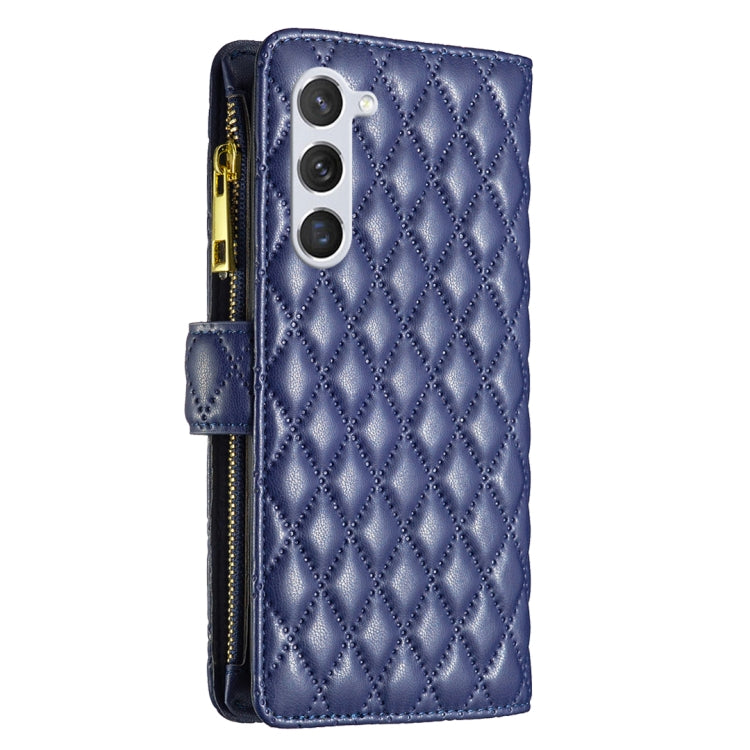 For Samsung Galaxy S25 5G Diamond Lattice Zipper Wallet Leather Flip Phone Case(Blue) - Galaxy S25 5G Cases by PMC Jewellery | Online Shopping South Africa | PMC Jewellery | Buy Now Pay Later Mobicred