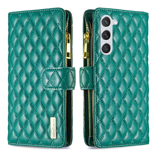 For Samsung Galaxy S25 5G Diamond Lattice Zipper Wallet Leather Flip Phone Case(Green) - Galaxy S25 5G Cases by PMC Jewellery | Online Shopping South Africa | PMC Jewellery | Buy Now Pay Later Mobicred