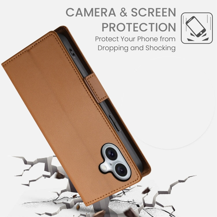 For iPhone 16 Side Buckle Magnetic Frosted Leather Phone Case(Brown) - iPhone 16 Cases by PMC TechLife | Online Shopping South Africa | PMC TechLife | Buy Now Pay Later Mobicred