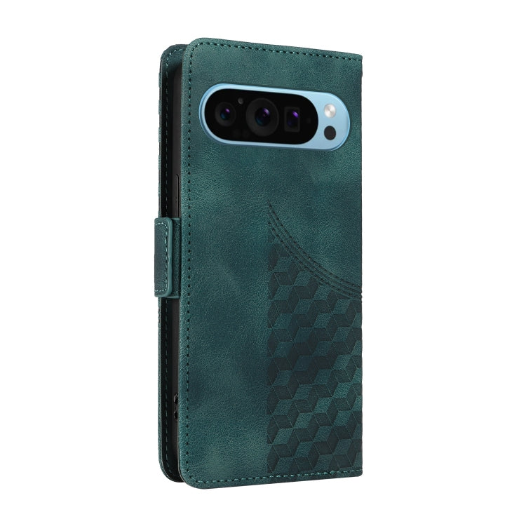 For Google Pixel 9 / 9 Pro Embossed Rhombus Starry Leather Phone Case(Green) - Google Cases by PMC TechLife | Online Shopping South Africa | PMC TechLife | Buy Now Pay Later Mobicred