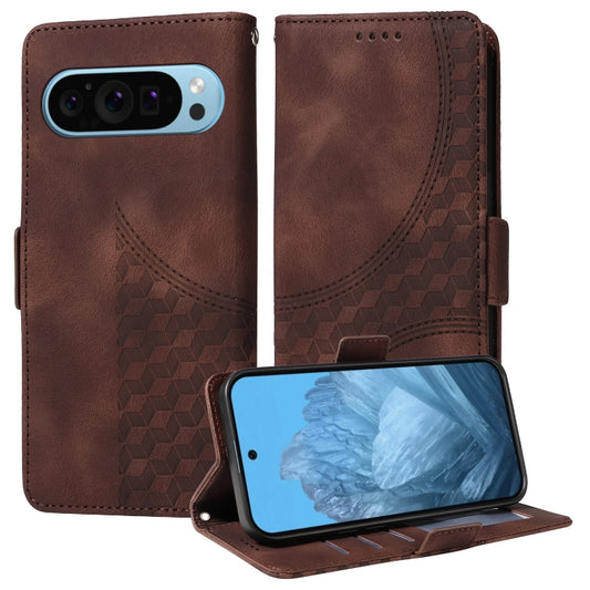 For Google Pixel 9 / 9 Pro Embossed Rhombus Starry Leather Phone Case(Brown) - Google Cases by PMC Jewellery | Online Shopping South Africa | PMC Jewellery | Buy Now Pay Later Mobicred