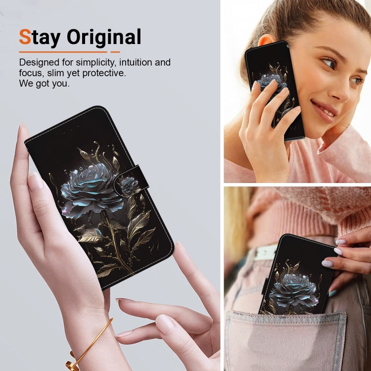 For Xiaomi Redmi K70 Pro / K70 Crystal Texture Colored Drawing Leather Phone Case(Black Rose) - K70 Cases by PMC Jewellery | Online Shopping South Africa | PMC Jewellery | Buy Now Pay Later Mobicred