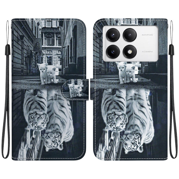 For Xiaomi Redmi K70 Pro / K70 Crystal Texture Colored Drawing Leather Phone Case(Cat Tiger Reflection) - K70 Cases by PMC Jewellery | Online Shopping South Africa | PMC Jewellery | Buy Now Pay Later Mobicred