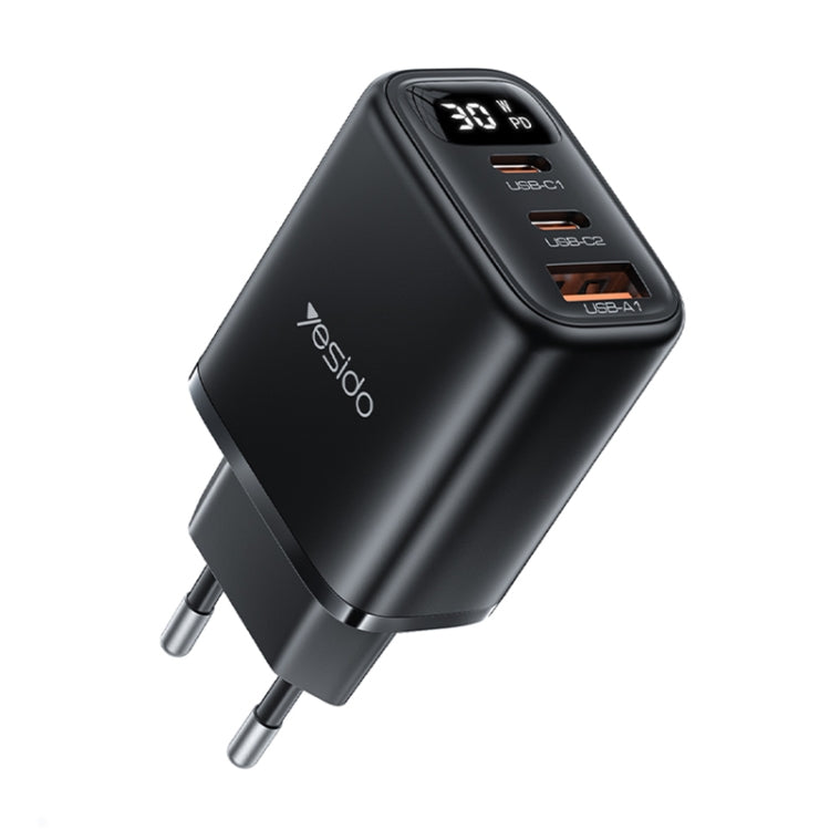Yesido YC69 30W USB + Dual USB-C / Type-C Digital Display Charger, Specification:EU Plug(Black) - free shipping - PMC TechLife - Order now!
