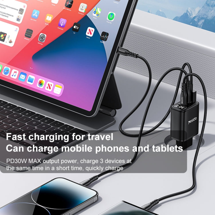 Yesido YC69 30W USB + Dual USB-C / Type-C Digital Display Charger, Specification:EU Plug(Black) - free shipping - PMC TechLife - Order now!