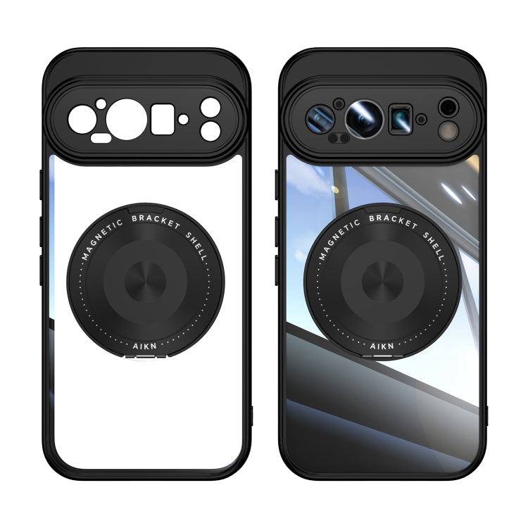 For Google Pixel 9 / 9 Pro 360 Holder Magsafe Acrylic Hybrid TPU Phone Case(Black) - Google Cases by PMC TechLife | Online Shopping South Africa | PMC TechLife | Buy Now Pay Later Mobicred