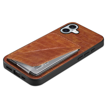 For iPhone 16 Imitation Crocodile Leather Back Phone Case with Holder(Brown) - iPhone 16 Cases by PMC Jewellery | Online Shopping South Africa | PMC Jewellery | Buy Now Pay Later Mobicred