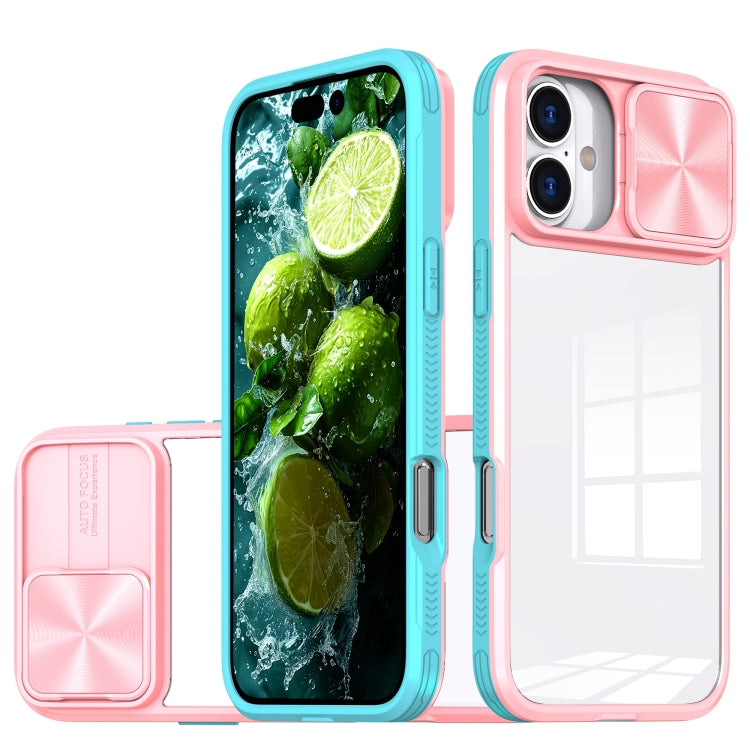 For iPhone 16 Sliding Camshield Acrylic Hybrid TPU Phone Case(Pink Cyan) - iPhone 16 Cases by PMC Jewellery | Online Shopping South Africa | PMC Jewellery | Buy Now Pay Later Mobicred