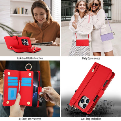 For iPhone 16 Pro Crossbody Ring Multifunctional Wallet Leather Phone Case(Red) - More iPhone Cases by PMC Jewellery | Online Shopping South Africa | PMC Jewellery | Buy Now Pay Later Mobicred