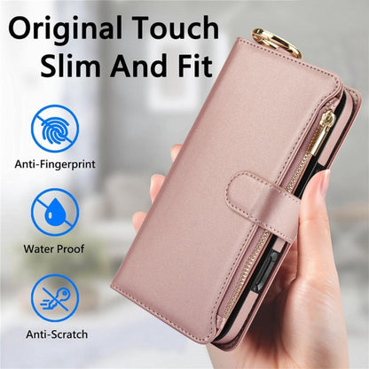 For iPhone 16 Plus Crossbody Ring Multifunctional Wallet Leather Phone Case(Rose Gold) - iPhone 16 Plus Cases by PMC Jewellery | Online Shopping South Africa | PMC Jewellery | Buy Now Pay Later Mobicred