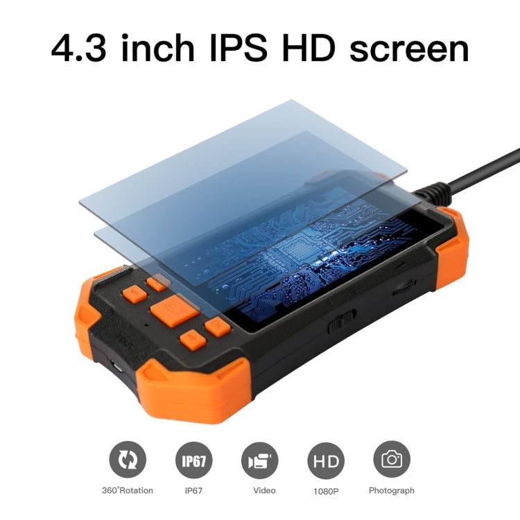 T20 4.3 inch IPS Screen 3.9mm Single Camera IP67 Waterproof Hard Cable Digital Endoscope, Length:3.5m(Black Orange) -  by PMC TechLife | Online Shopping South Africa | PMC TechLife | Buy Now Pay Later Mobicred