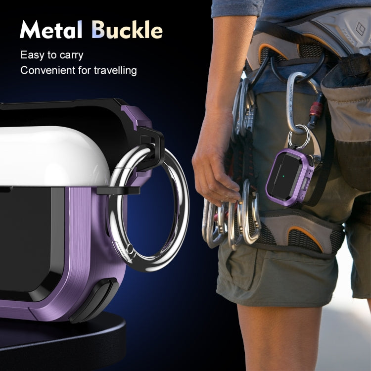 For AirPods Pro / Pro 2 Armor TPU + PC Earbuds Box Protective Case with Metal Buckle(Violet) - For AirPods Pro 2 by PMC Jewellery | Online Shopping South Africa | PMC Jewellery | Buy Now Pay Later Mobicred