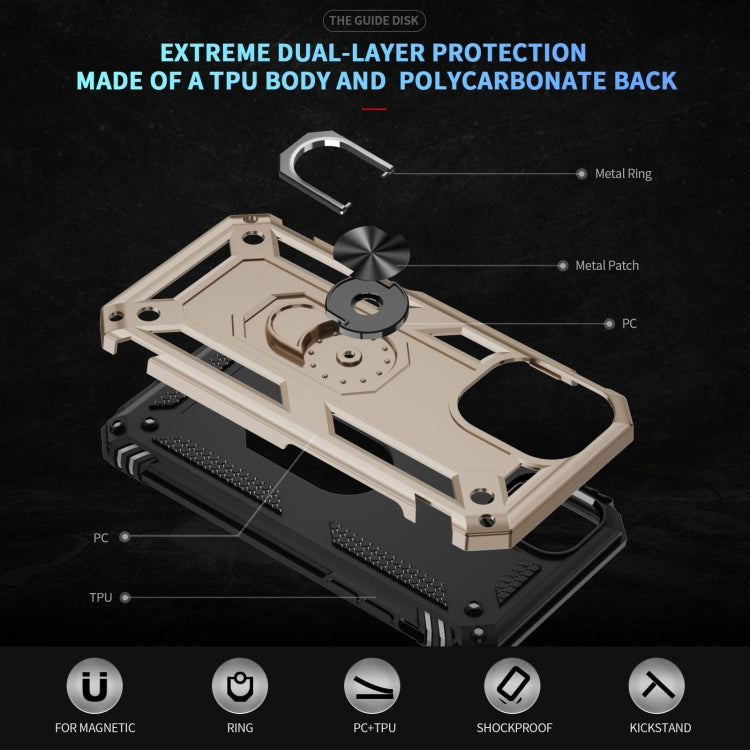 For iPhone 16 Shockproof TPU Hybrid PC Phone Case with Holder(Gold) - iPhone 16 Cases by PMC TechLife | Online Shopping South Africa | PMC TechLife | Buy Now Pay Later Mobicred