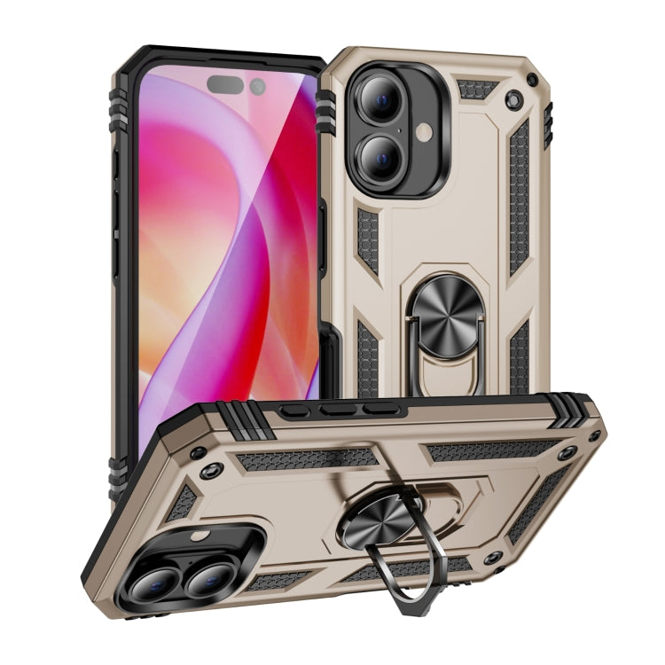 For iPhone 16 Plus Shockproof TPU Hybrid PC Phone Case with Holder(Gold) - iPhone 16 Plus Cases by PMC Jewellery | Online Shopping South Africa | PMC Jewellery | Buy Now Pay Later Mobicred