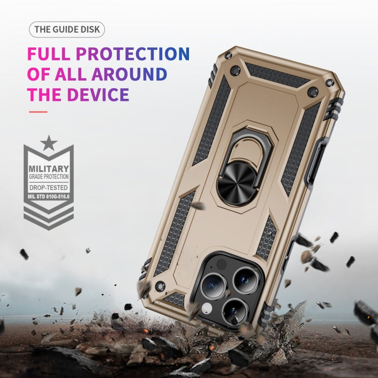 For iPhone 16 Pro Shockproof TPU Hybrid PC Phone Case with Holder(Gold) - iPhone 16 Pro Cases by PMC Jewellery | Online Shopping South Africa | PMC Jewellery | Buy Now Pay Later Mobicred