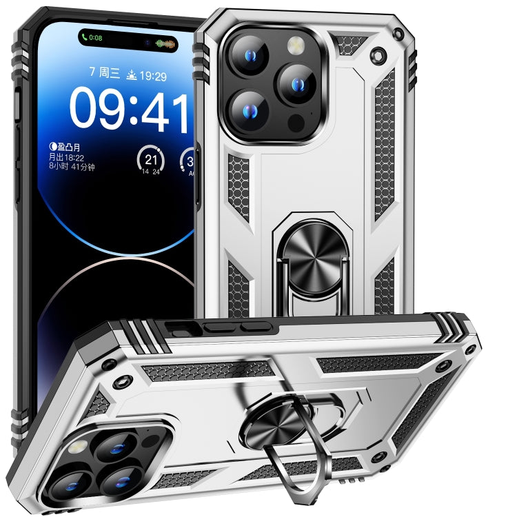 For iPhone 16 Pro Shockproof TPU Hybrid PC Phone Case with Holder(Silver) - iPhone 16 Pro Cases by PMC Jewellery | Online Shopping South Africa | PMC Jewellery | Buy Now Pay Later Mobicred