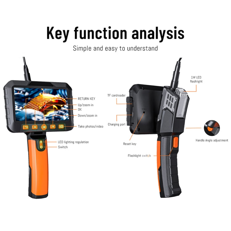 T27 5 inch IPS Color Screen 8mm Single Camera Handheld Hard Cable HD Industrial Endoscope, Length:5m(Orange Black) -  by PMC TechLife | Online Shopping South Africa | PMC TechLife | Buy Now Pay Later Mobicred