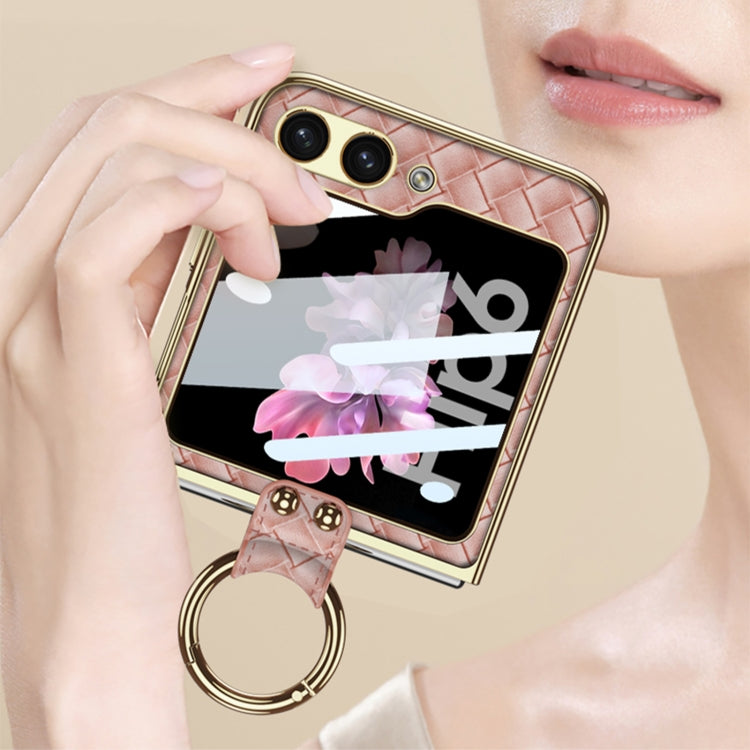 For Samsung Galaxy Z Flip6 GKK Integrated Plating Weave Texture Phone Case with Ring Holder(Pink) - Galaxy Z Flip6 5G Cases by GKK | Online Shopping South Africa | PMC Jewellery | Buy Now Pay Later Mobicred