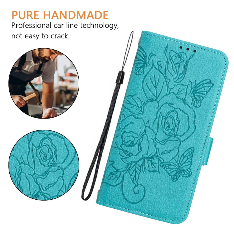 For iPhone 16 Plus Embossed Rose RFID Anti-theft Leather Phone Case(Light Blue) - iPhone 16 Plus Cases by PMC TechLife | Online Shopping South Africa | PMC TechLife | Buy Now Pay Later Mobicred