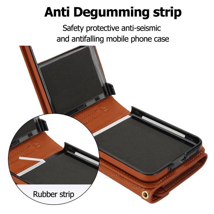 For Motorola Razr 40 Splicing Rhombic Texture Phone Case with Long & Short Lanyard(Brown) - Motorola Cases by PMC TechLife | Online Shopping South Africa | PMC TechLife | Buy Now Pay Later Mobicred