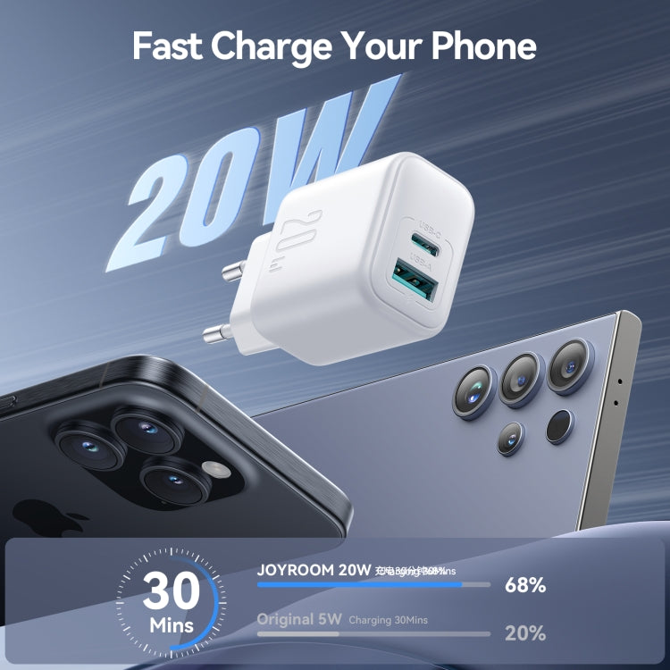 JOYROOM JR-TCF21 20W Dual Ports USB + Type-C Charger, Plug:EU Plug(White) - free shipping - PMC Jewellery - Order now!