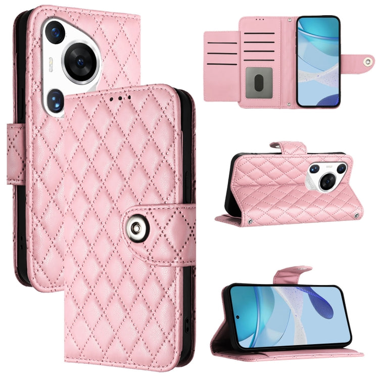 For Huawei Pura 70 Pro Rhombic Texture Flip Leather Phone Case with Lanyard(Pink) - Huawei Cases by PMC Jewellery | Online Shopping South Africa | PMC Jewellery | Buy Now Pay Later Mobicred