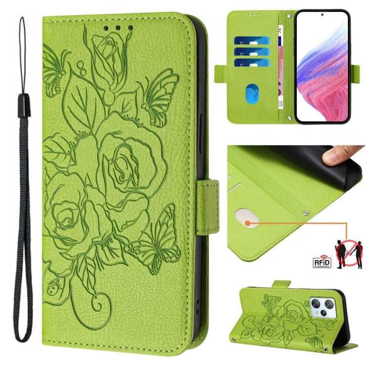 For Blackview A53 Embossed Rose RFID Anti-theft Leather Phone Case(Green) - More Brand by PMC Jewellery | Online Shopping South Africa | PMC Jewellery | Buy Now Pay Later Mobicred