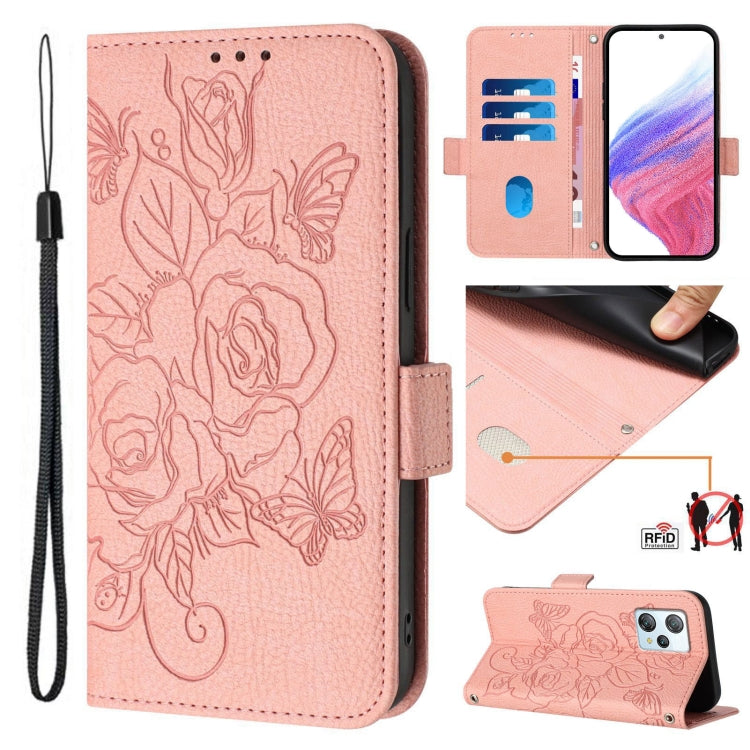 For Blackview A53 Embossed Rose RFID Anti-theft Leather Phone Case(Pink) - More Brand by PMC TechLife | Online Shopping South Africa | PMC TechLife | Buy Now Pay Later Mobicred