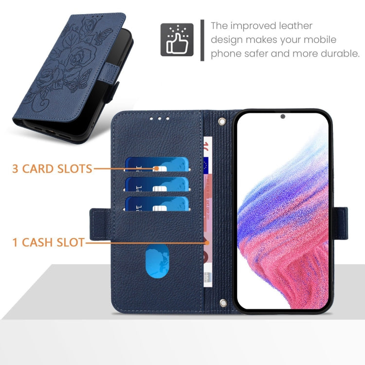 For Google Pixel 9 Pro XL Embossed Rose RFID Anti-theft Leather Phone Case(Dark Blue) - Google Cases by PMC Jewellery | Online Shopping South Africa | PMC Jewellery | Buy Now Pay Later Mobicred